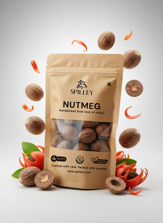 “Spilley nutmeg – whole Kerala spice for flavoring and wellness”